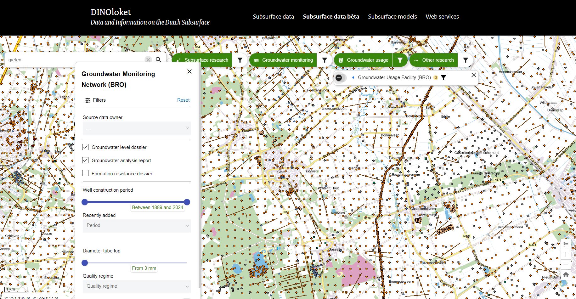 Impression of DINOloket beta environment for subsurface data