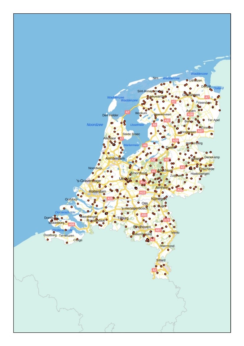 Image of locations of the 1,500 geochemical sediment analyses that have been added.