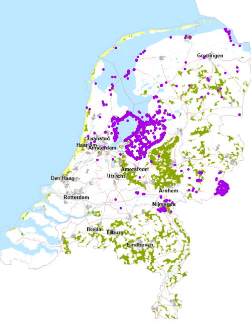 Kaart met overzicht locaties van geconverteerde data